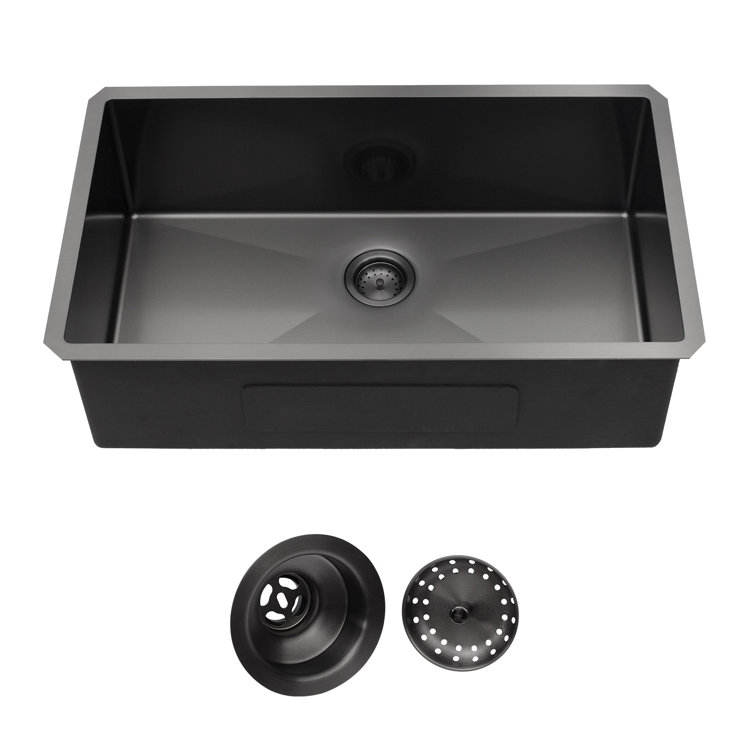Logmey 33" L x 19" W Undermount Kitchen Sink Gunmetal Black Kitchen